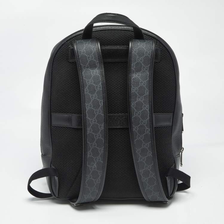 Pre Owned Gucci Medium Black GG Supreme Canvas and Leather Backpack