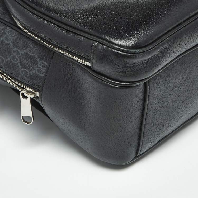 Pre Owned Gucci Medium Black GG Supreme Canvas and Leather Backpack