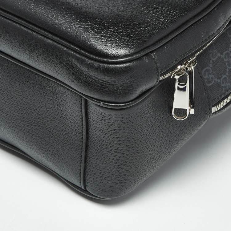 Pre Owned Gucci Medium Black GG Supreme Canvas and Leather Backpack