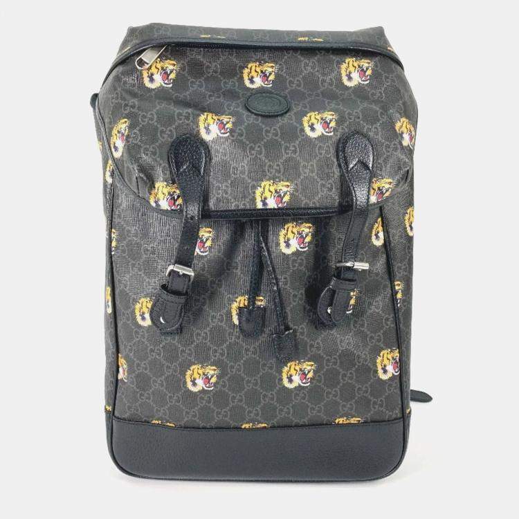 Pre Owned Gucci Interlocking G Medium Tiger Backpack In Gg Supreme Canvas Black