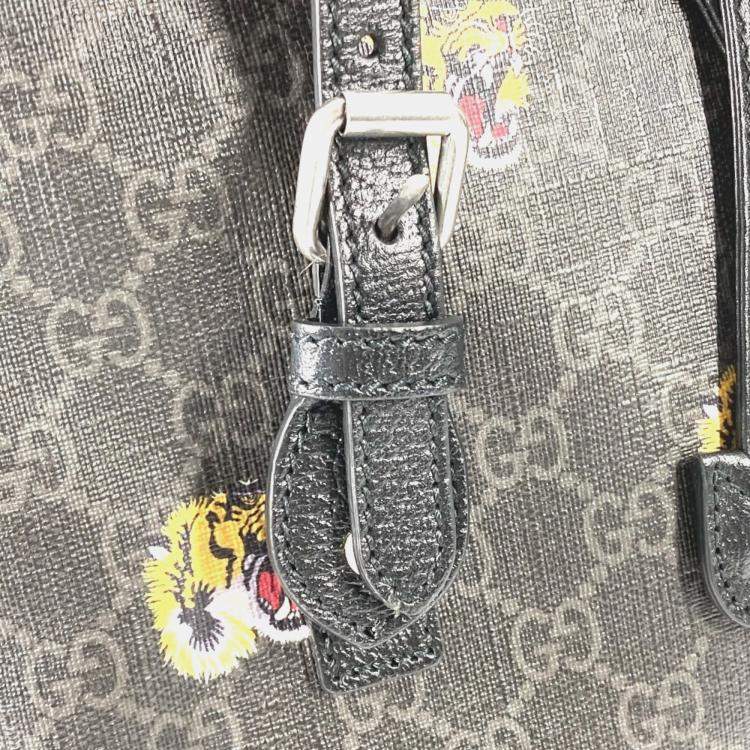 Pre Owned Gucci Interlocking G Medium Tiger Backpack In Gg Supreme Canvas Black
