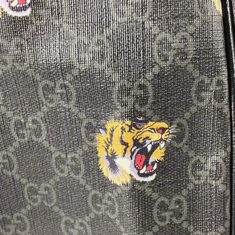 Pre Owned Gucci Interlocking G Medium Tiger Backpack In Gg Supreme Canvas Black