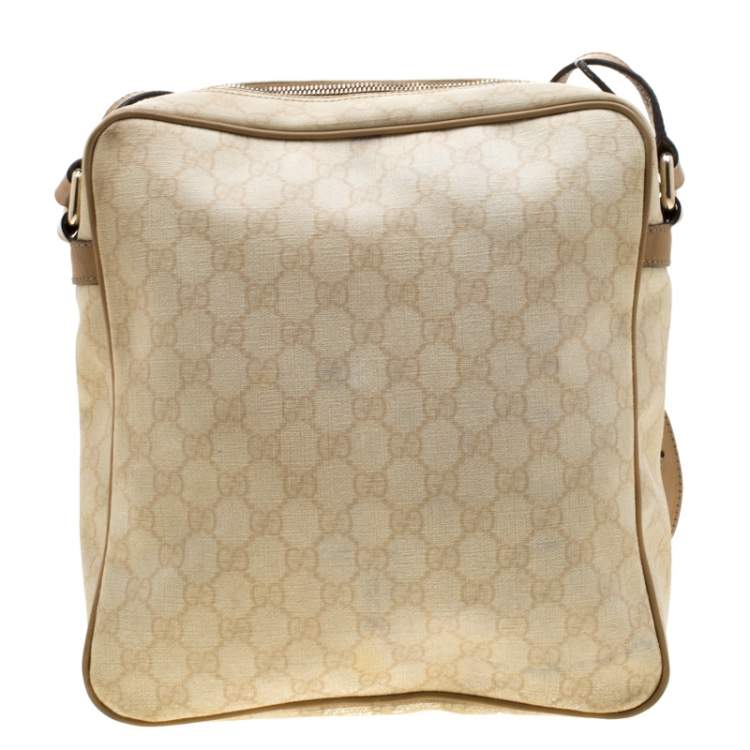 Pre Owned Gucci Beige GG Supreme Canvas and Leather Messenger Bag