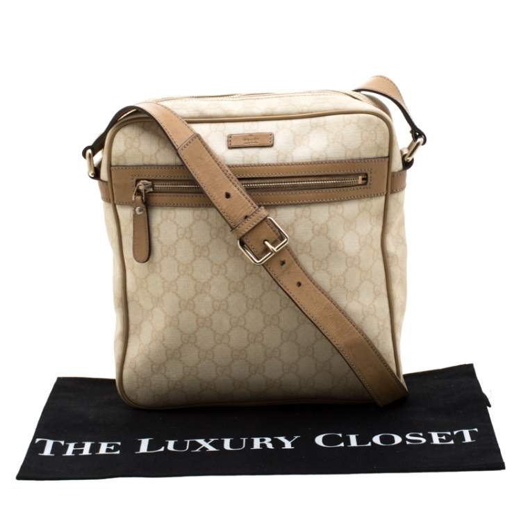 Pre Owned Gucci Beige GG Supreme Canvas and Leather Messenger Bag