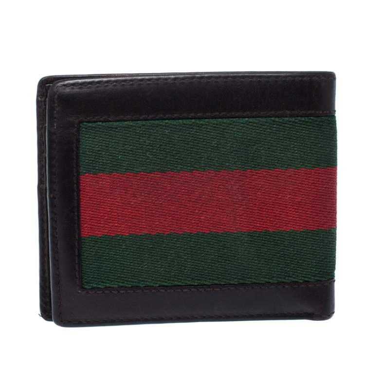 Pre Owned Gucci Brown Web Canvas and Leather Bifold Wallet
