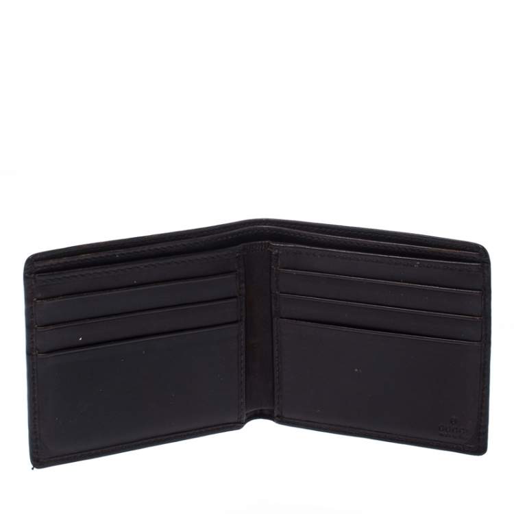 Pre Owned Gucci Brown Web Canvas and Leather Bifold Wallet