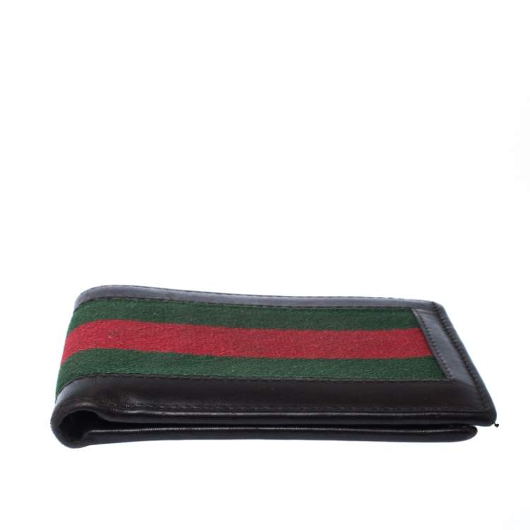 Pre Owned Gucci Brown Web Canvas and Leather Bifold Wallet