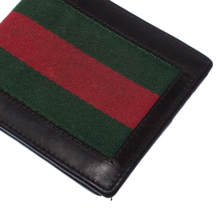 Pre Owned Gucci Brown Web Canvas and Leather Bifold Wallet