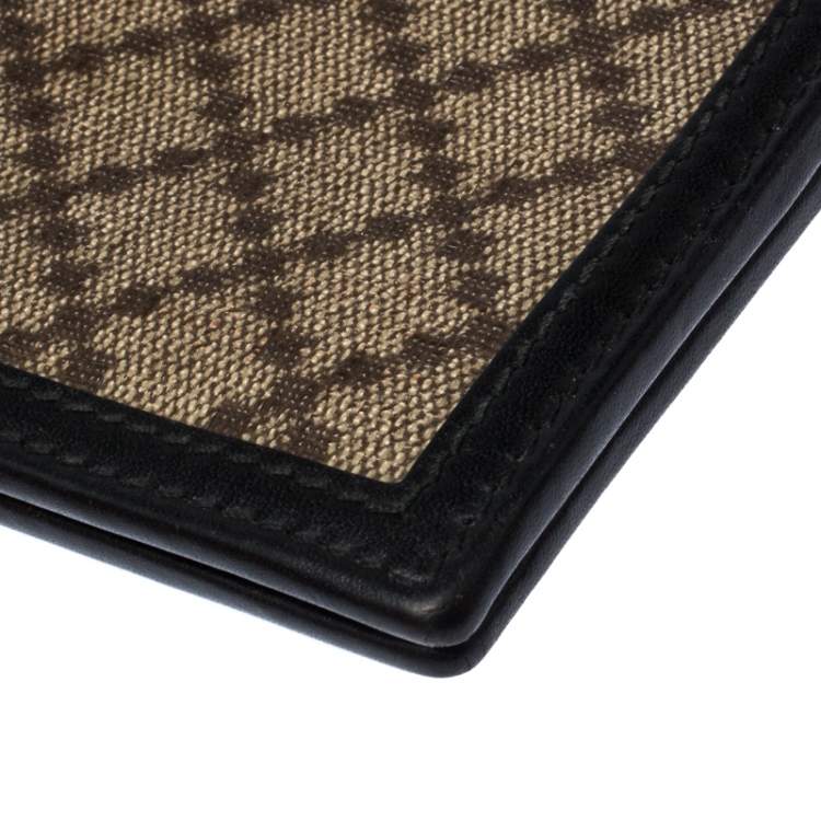 Pre Owned Gucci Beige/Black Diamante Canvas and Leather Bi Fold Wallet