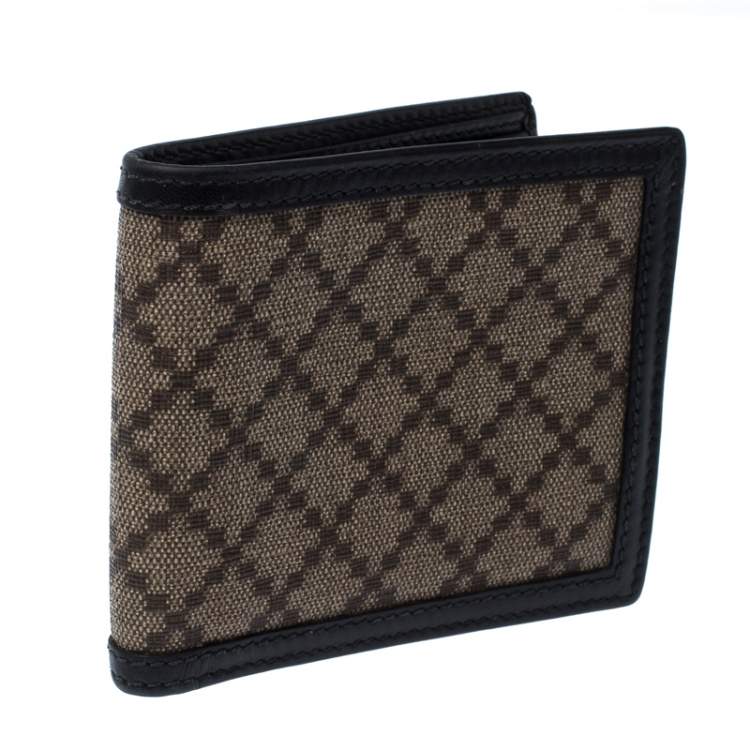 Pre Owned Gucci Beige/Black Diamante Canvas and Leather Bi Fold Wallet