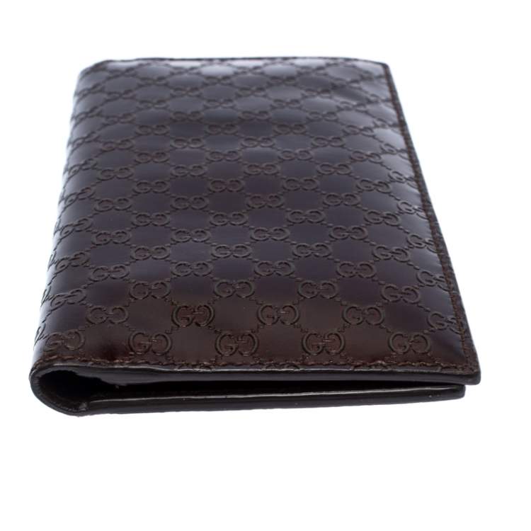 Pre Owned Gucci Maroon Microguccissima Leather Bifold Long Wallet