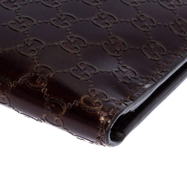 Pre Owned Gucci Maroon Microguccissima Leather Bifold Long Wallet