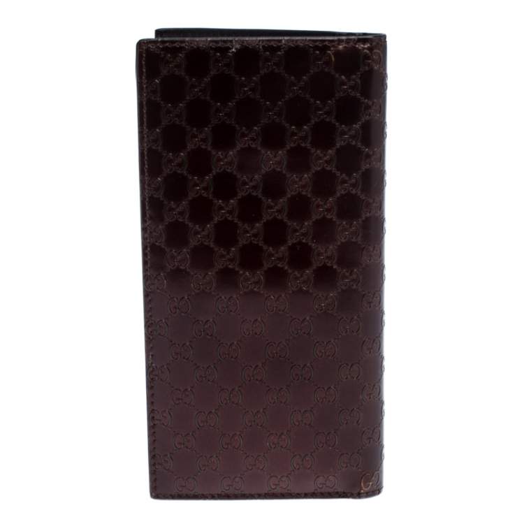 Pre Owned Gucci Maroon Microguccissima Leather Bifold Long Wallet