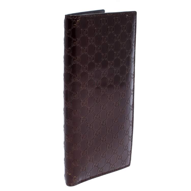 Pre Owned Gucci Maroon Microguccissima Leather Bifold Long Wallet
