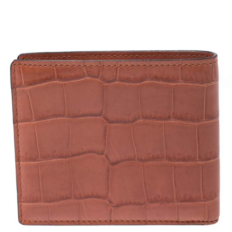 مملوكة مسبقًا Gucci Orange Crocodile Bifold Wallet