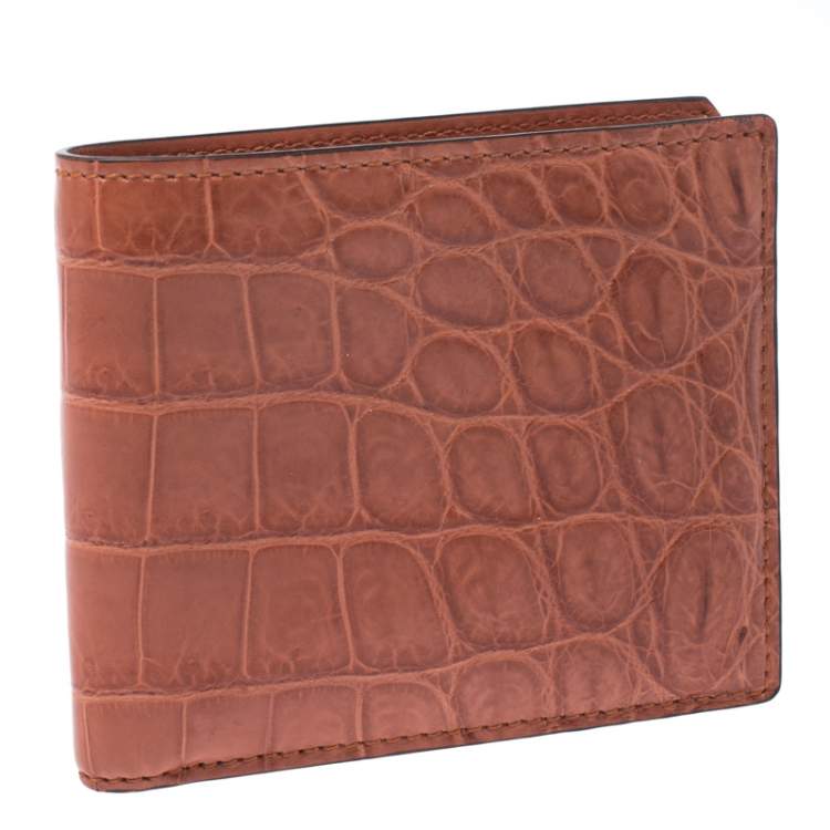 مملوكة مسبقًا Gucci Orange Crocodile Bifold Wallet