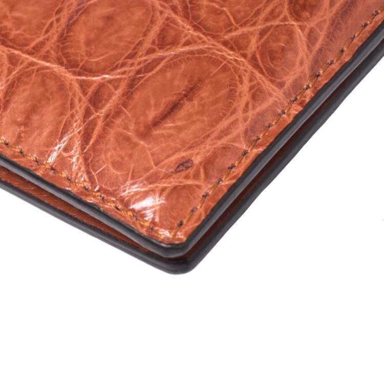 مملوكة مسبقًا Gucci Orange Crocodile Bifold Wallet