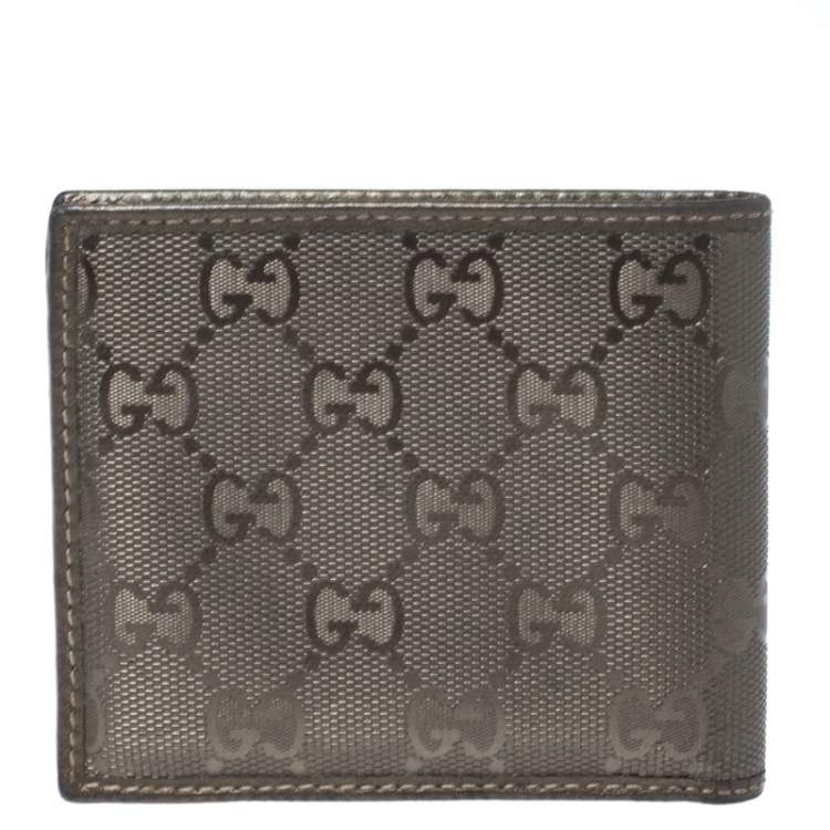 Pre Owned Gucci Metallic Gold GG Imprime Canvas Bi Fold Wallet