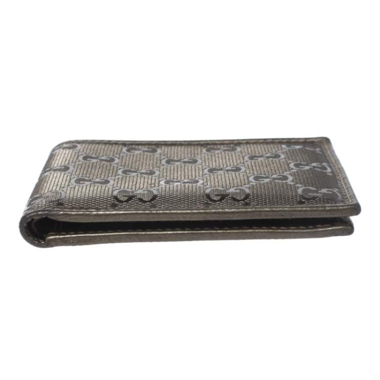 Pre Owned Gucci Metallic Gold GG Imprime Canvas Bi Fold Wallet