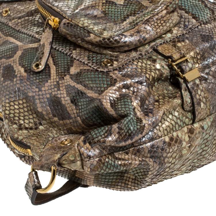Pre Owned Gucci Beige/Green Python Large Darwin Convertible Backpack