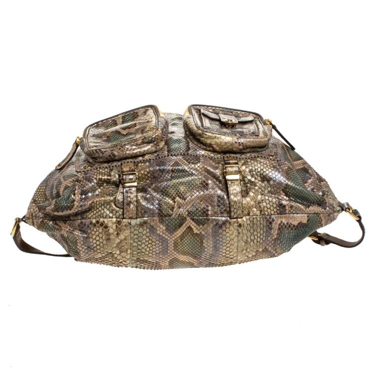 Pre Owned Gucci Beige/Green Python Large Darwin Convertible Backpack