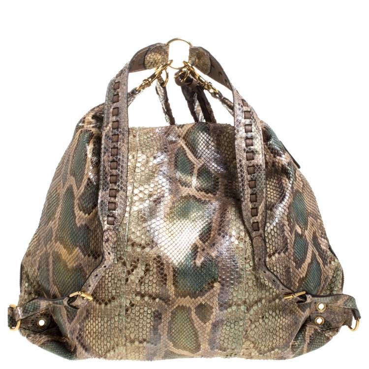 Pre Owned Gucci Beige/Green Python Large Darwin Convertible Backpack