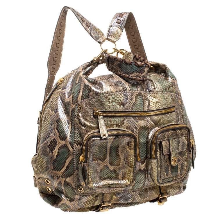 Pre Owned Gucci Beige/Green Python Large Darwin Convertible Backpack