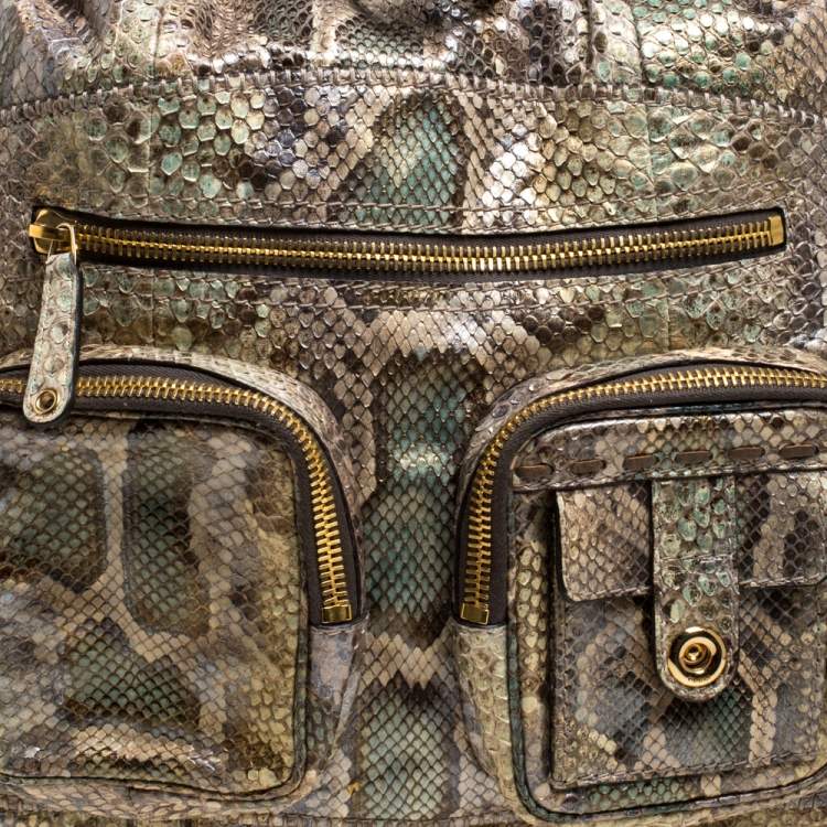 Pre Owned Gucci Beige/Green Python Large Darwin Convertible Backpack