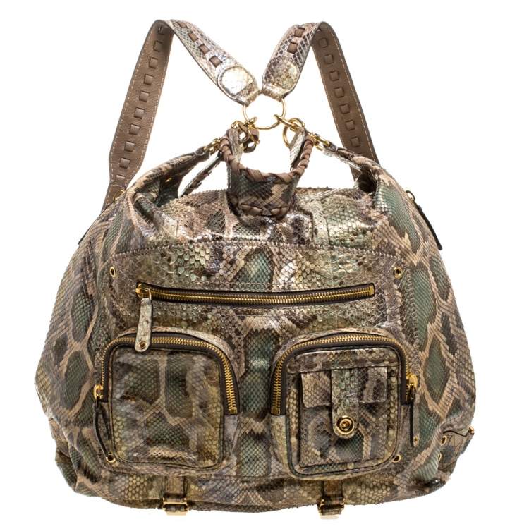 Gucci Beige/Green Python Large Darwin Convertible Backpack Gucci