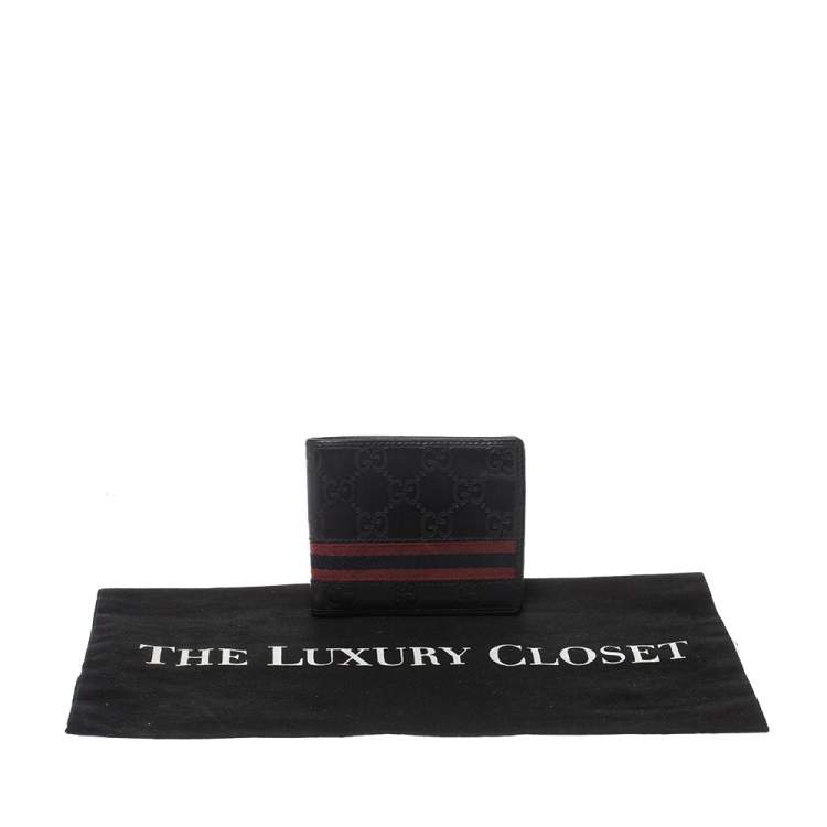 Pre Owned Gucci Black Guccissima Leather Web Bifold Wallet
