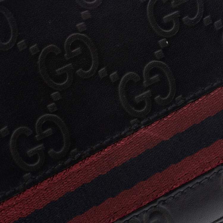 Pre Owned Gucci Black Guccissima Leather Web Bifold Wallet