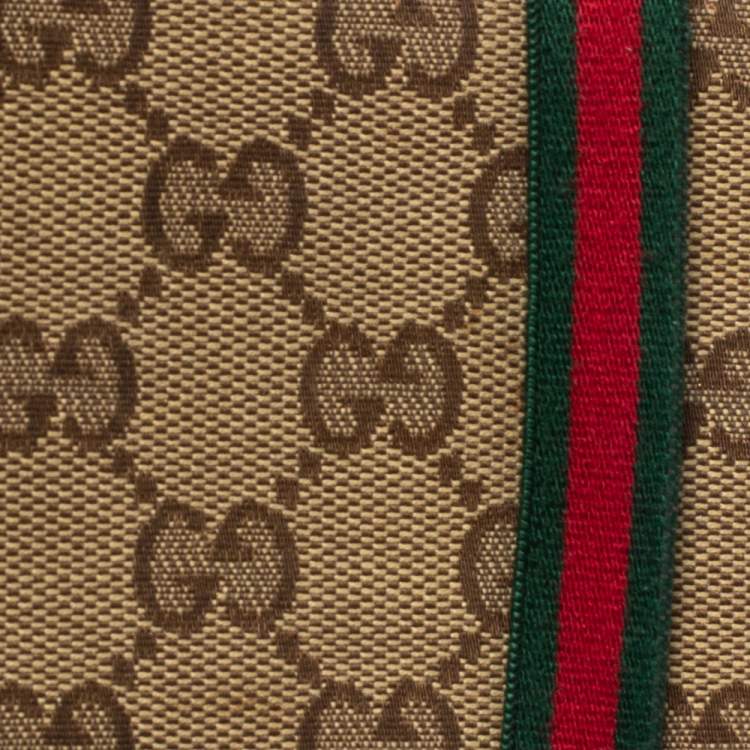 Pre Owned Gucci Beige/Brown GG Canvas and Leather Web Bifold Wallet