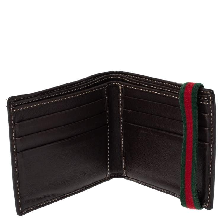 Pre Owned Gucci Beige/Brown GG Canvas and Leather Web Bifold Wallet