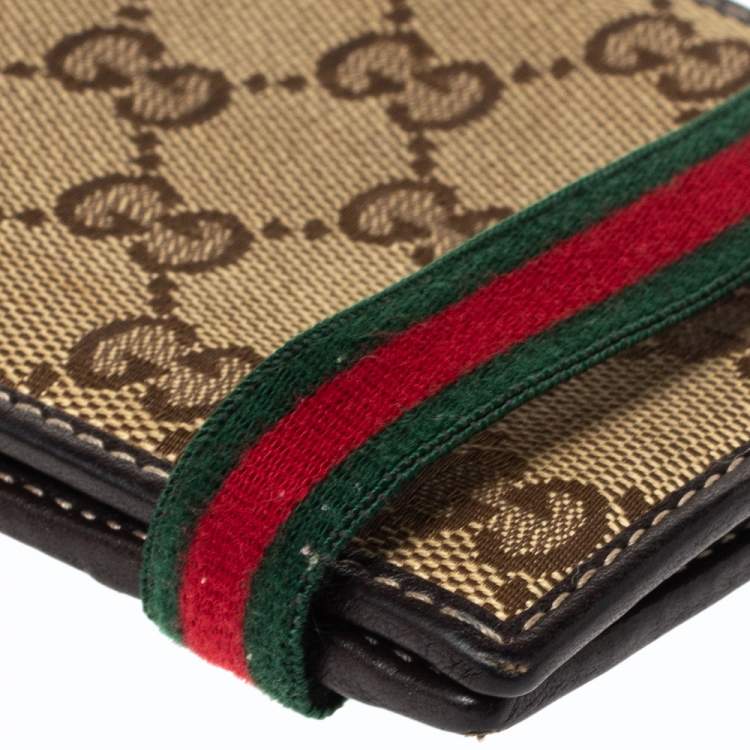 Pre Owned Gucci Beige/Brown GG Canvas and Leather Web Bifold Wallet