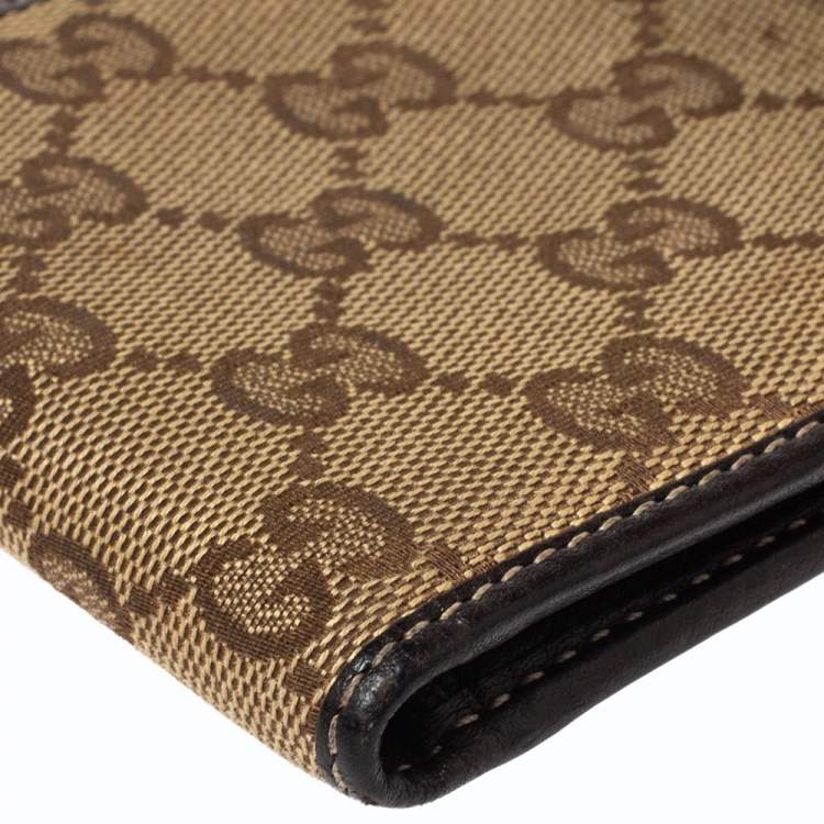 Pre Owned Gucci Beige/Brown GG Canvas and Leather Web Bifold Wallet