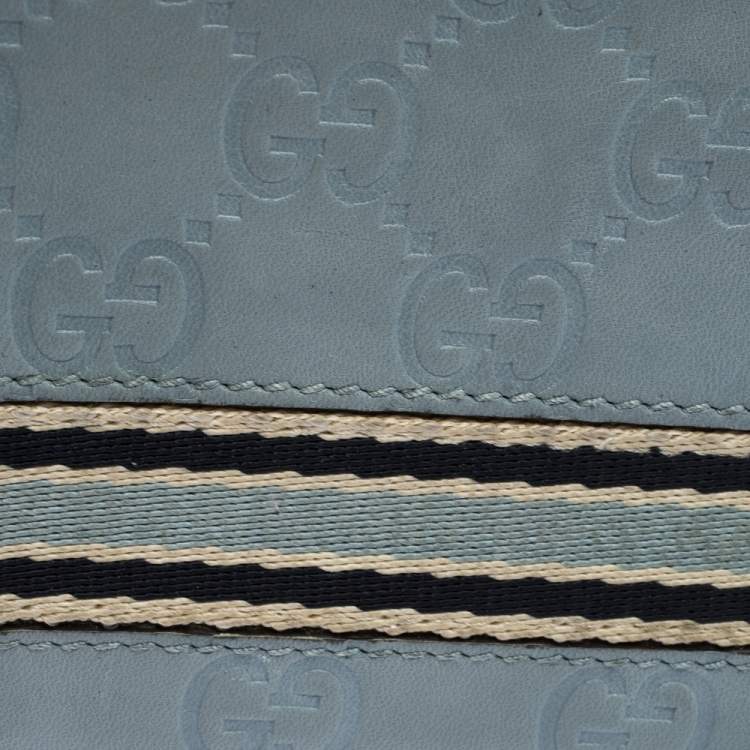 Pre Owned Gucci Blue Guccissima Leather Web Bifold Wallet