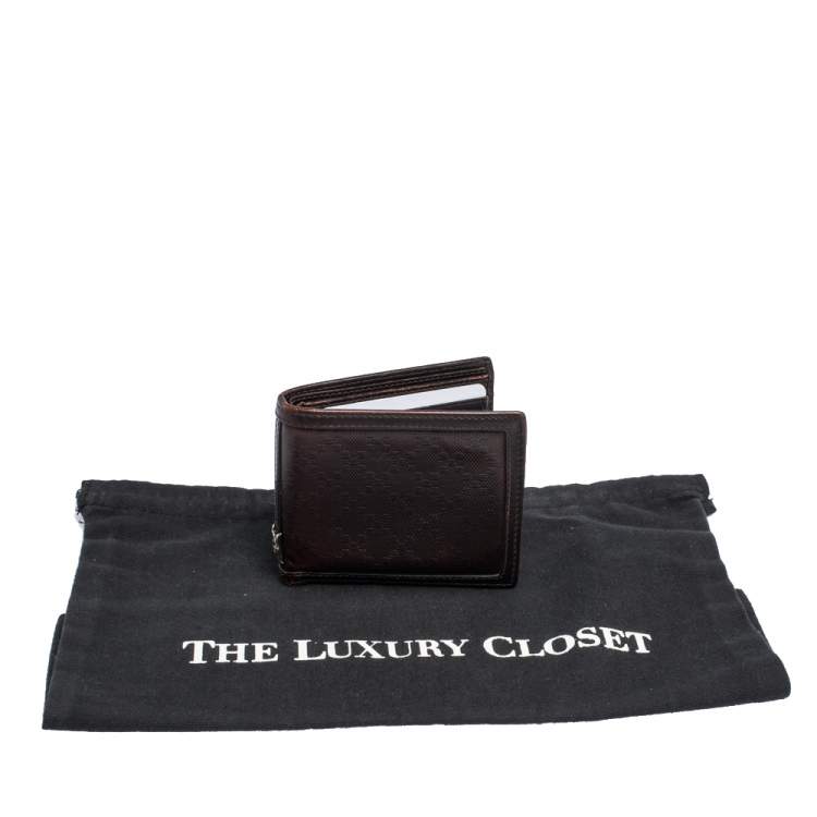 Pre Owned Gucci Dark Brown Diamante Leather Bifold Wallet