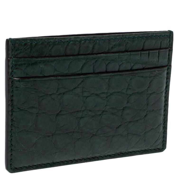 Pre Owned Gucci Dark Green Alligator Card Holder