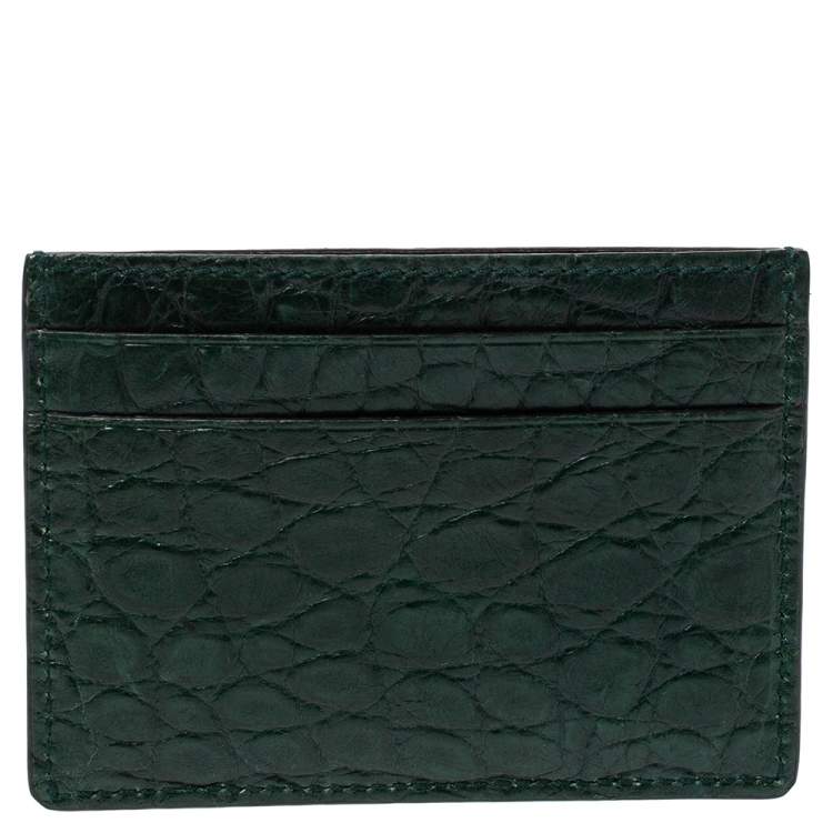 Pre Owned Gucci Dark Green Alligator Card Holder