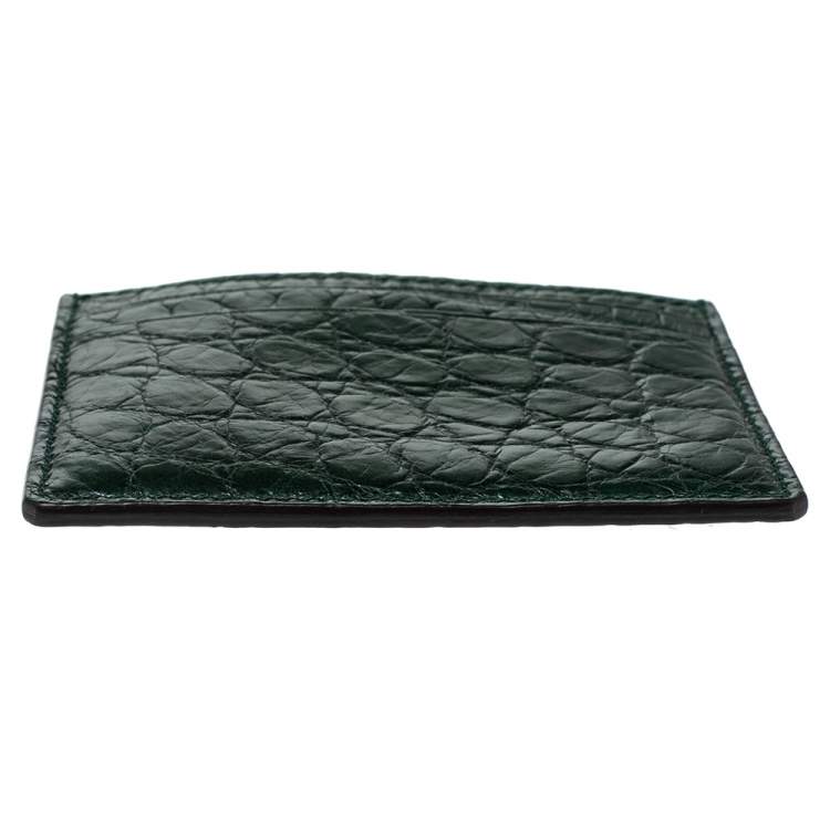 Pre Owned Gucci Dark Green Alligator Card Holder
