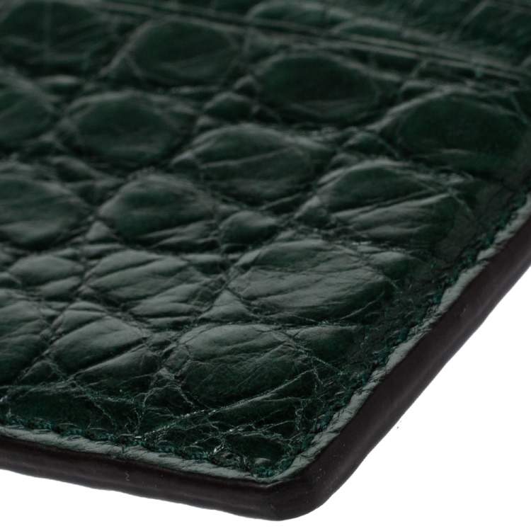 Pre Owned Gucci Dark Green Alligator Card Holder