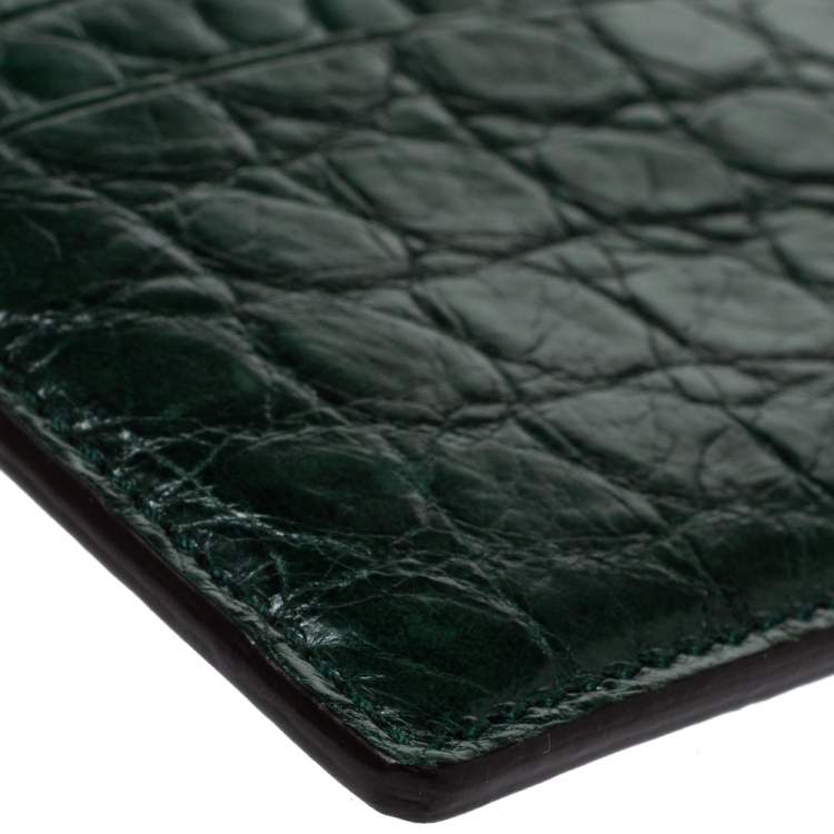 Pre Owned Gucci Dark Green Alligator Card Holder