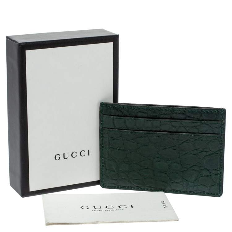 Pre Owned Gucci Dark Green Alligator Card Holder