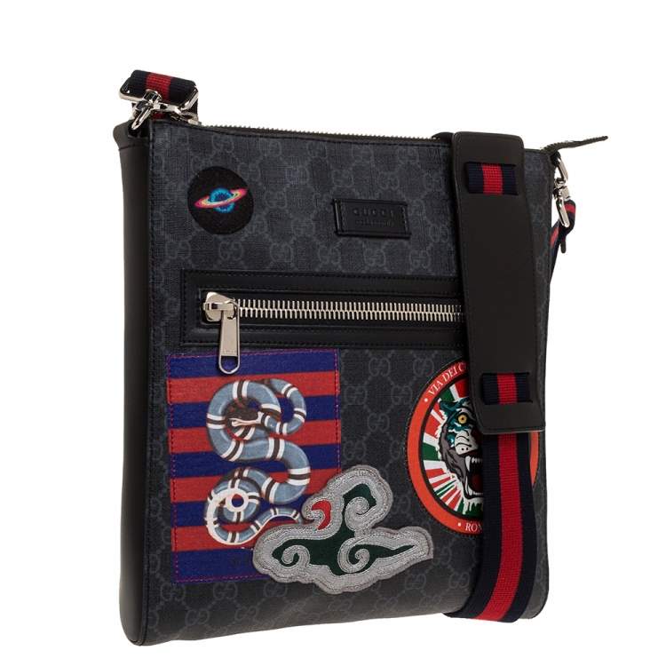 Pre Owned Gucci Black GG Supreme Coated Canvas and Leather Night Courrier Messenger Bag