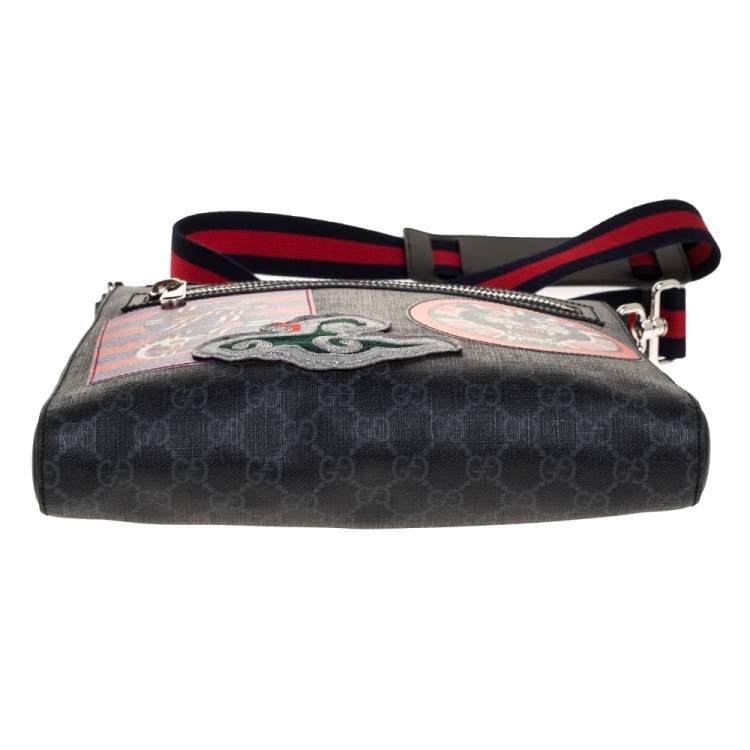 Pre Owned Gucci Black GG Supreme Coated Canvas and Leather Night Courrier Messenger Bag