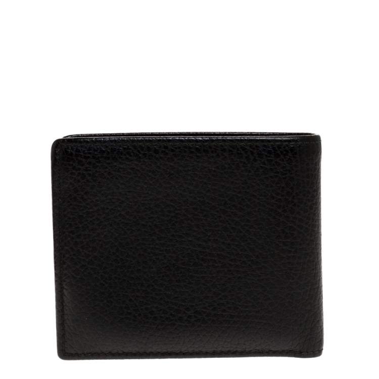 Pre Owned Gucci Black Leather Logo Plaque Bifold Compact Wallet