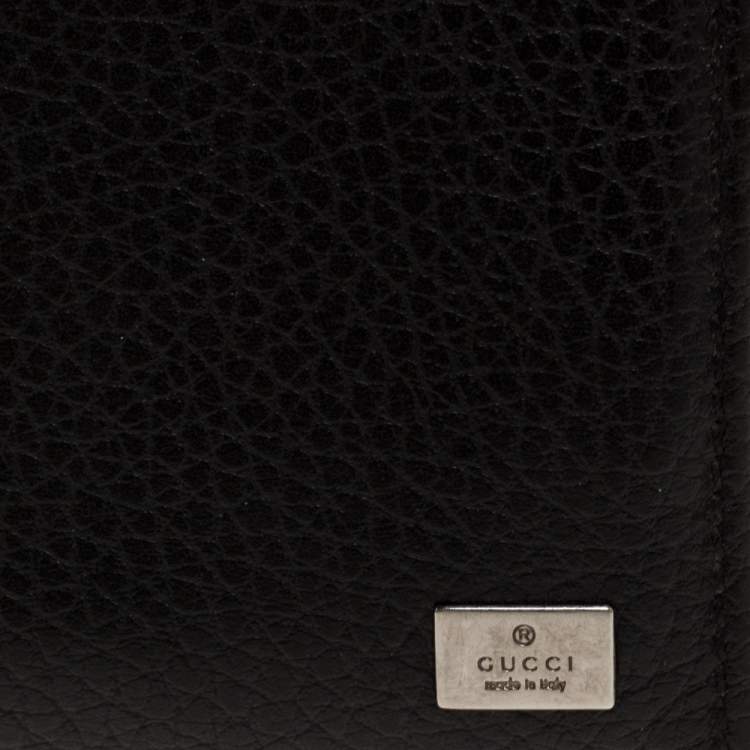 Pre Owned Gucci Black Leather Logo Plaque Bifold Compact Wallet