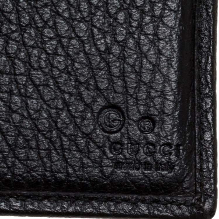 Pre Owned Gucci Black Leather Logo Plaque Bifold Compact Wallet