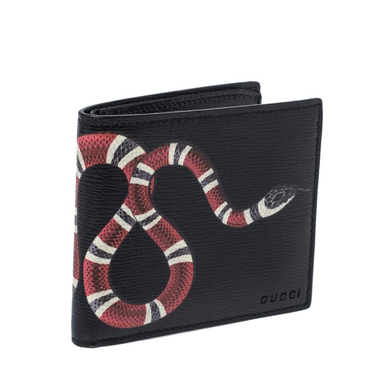 Pre Owned Gucci Black Leather Kingsnake Bifold Wallet