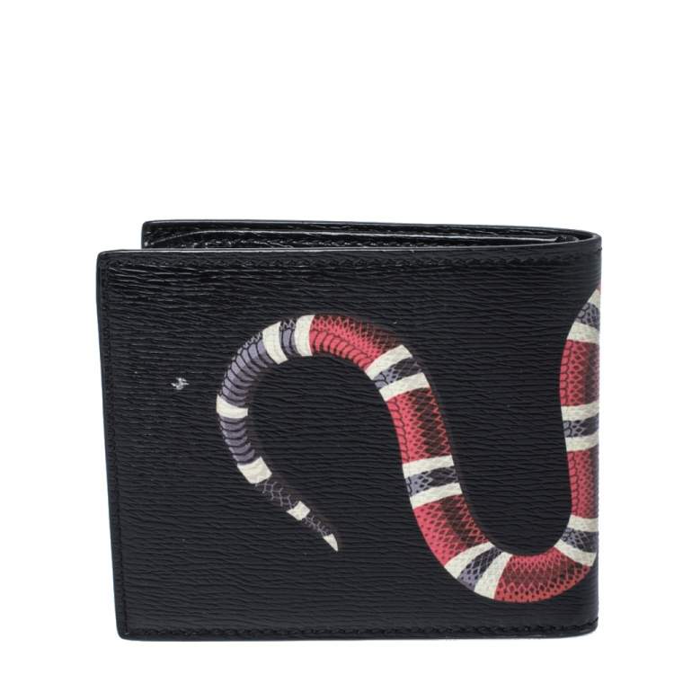 Pre Owned Gucci Black Leather Kingsnake Bifold Wallet